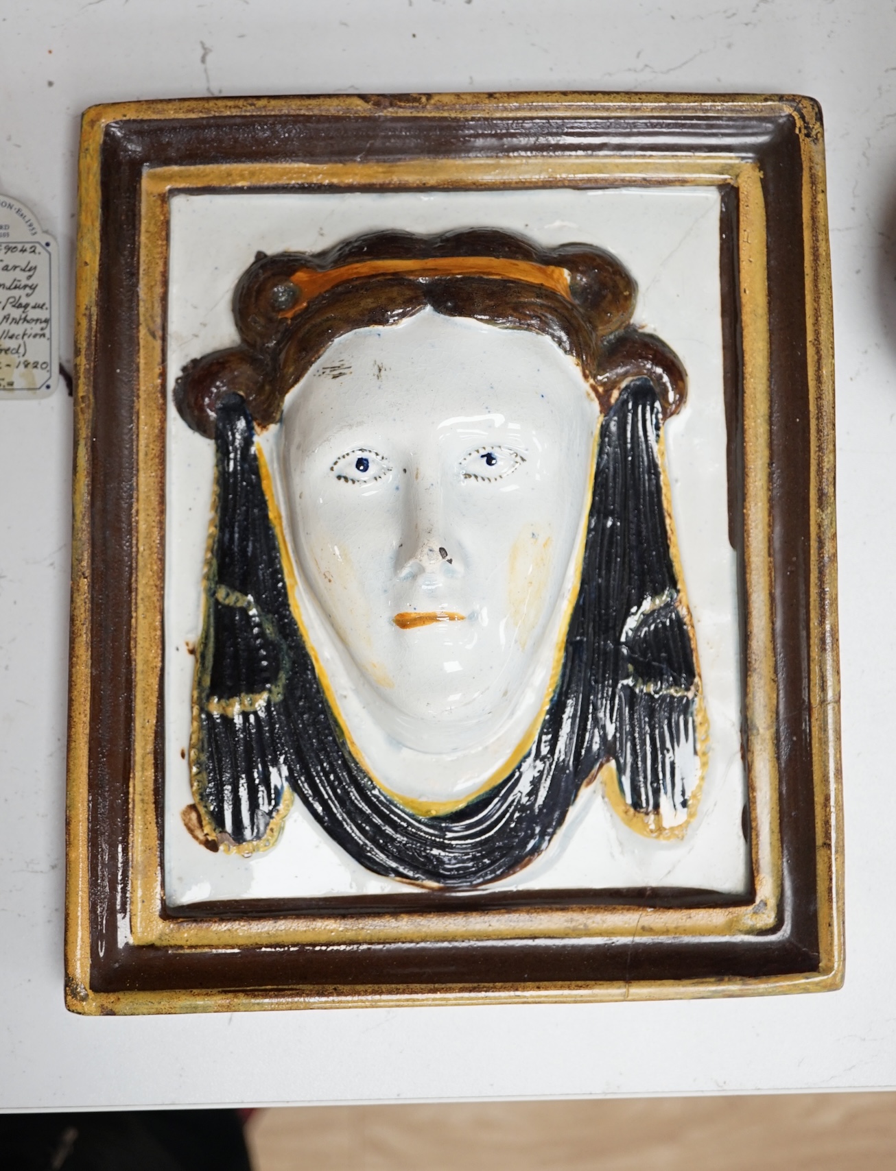 A rare pearlware portrait plaque, c.1820, 23 x 19.5cm. Condition - broken and restored, provenance - Anthony Belton collection